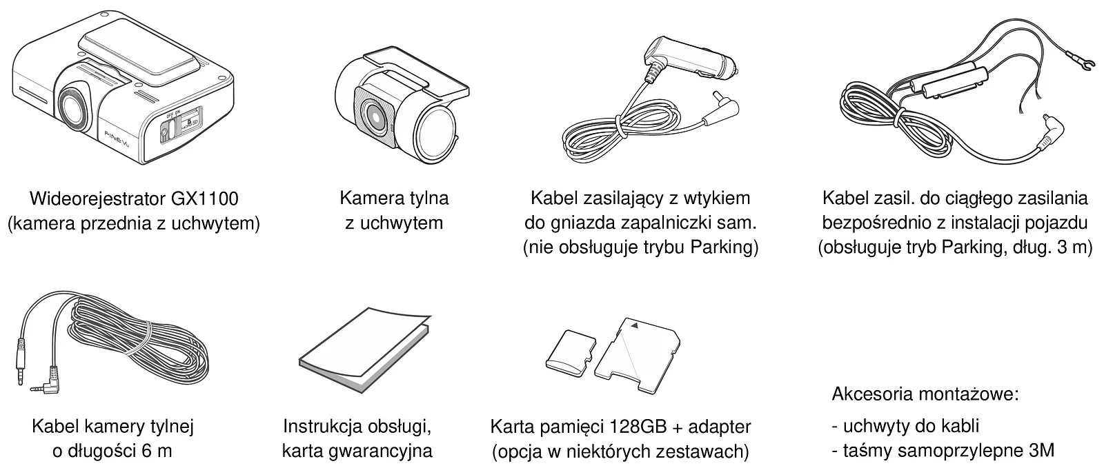 zawartość zestawu wideorejestratora gx1100
